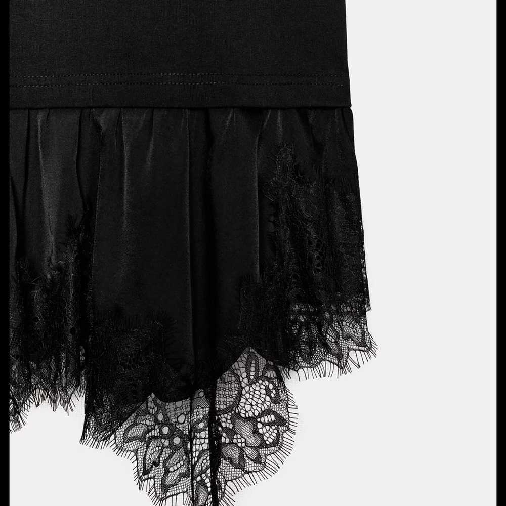Zara Combination Black Shirt Lace-Hem Short Sleeve Top - Picture 5 of 5